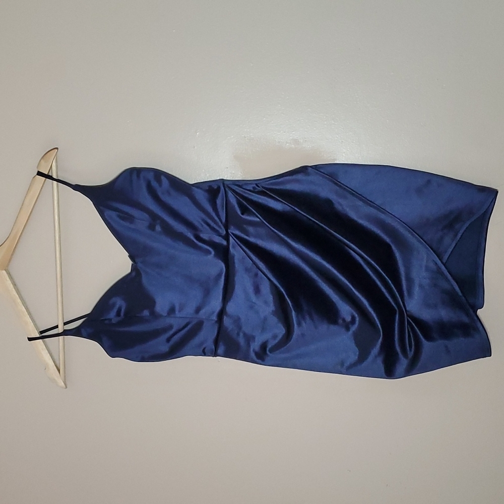 Navy Stretch Satin Dress